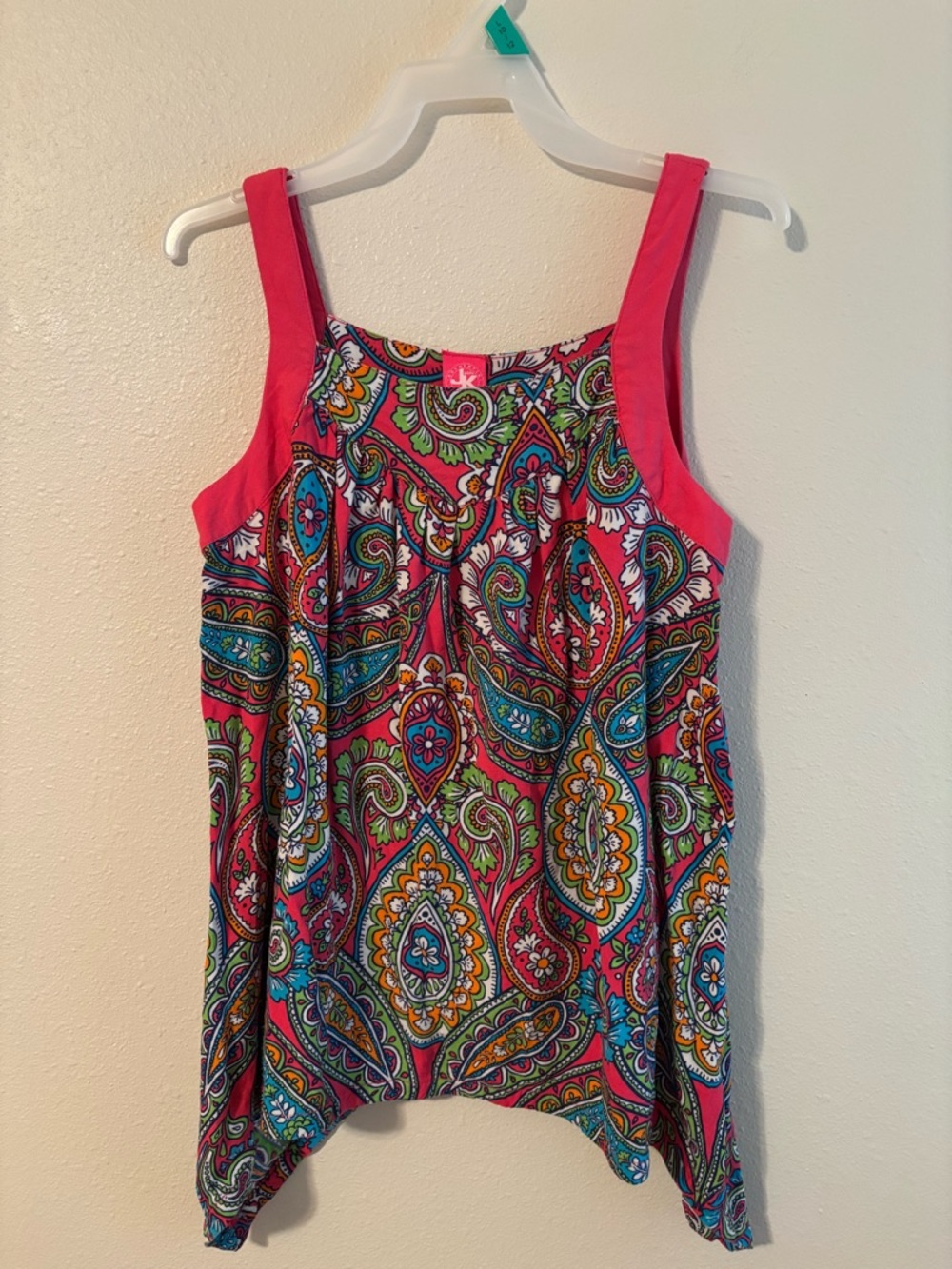 Bright Pink Paisley Tank Top - Girl’s Sleeveless Top size large